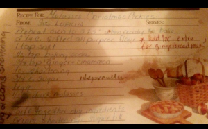 front side of beat up recipe card